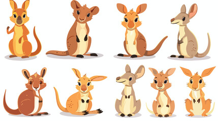 Illustration of cartoon kangaroo collection set flat vector