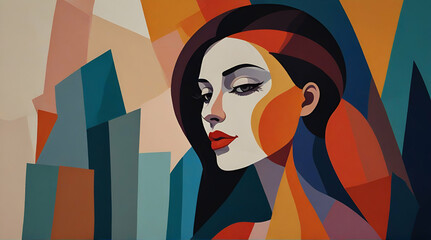 Painting painted with gouache colors depicting a woman's portrait in the style of modernism.generative.ai