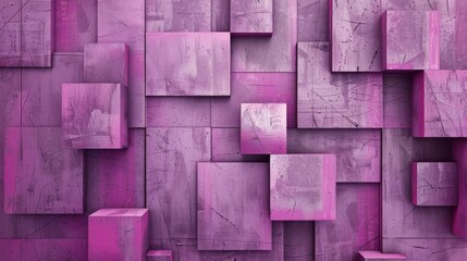 A purple wall with squares of different sizes and textures, The background is a white wall with geometric patterns, showcasing the beauty of the patterned texture