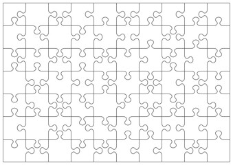 Jigsaw puzzle blank template or cutting guidelines with 70 transparent pieces of various shapes. Classic style pieces are easy to separate (every piece is a single shape). 
