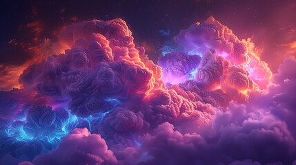 A 3D render of a colorful cloud with glowing neon, evoking a sense of mystery and intrigue - obrazy, fototapety, plakaty