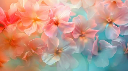 Gordijnen Close-up of hydrangea flowers with a gradient from pink to blue. © Julia Jones