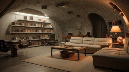 Vintage styled interior of a futuristic concept habitat.