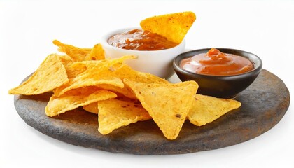 Crispy Goodness: Fried Tortilla Nacho Chips Perfectly Captured on White Background