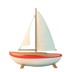 A small sailboat with a red and white sail