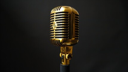 retro microphone on a rich black backdrop, accentuating its iconic design and nostalgic charm, creating a captivating image that resonates with the spirit of bygone eras.