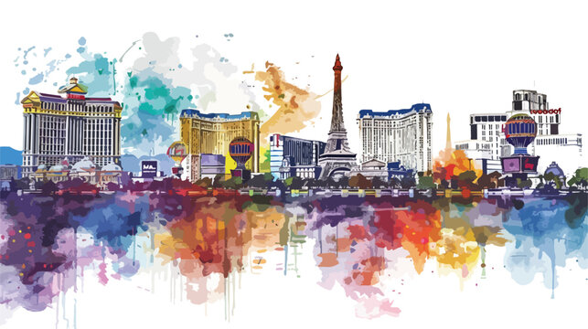 Las Vegas City in Nevada USA. Watercolor splash with h