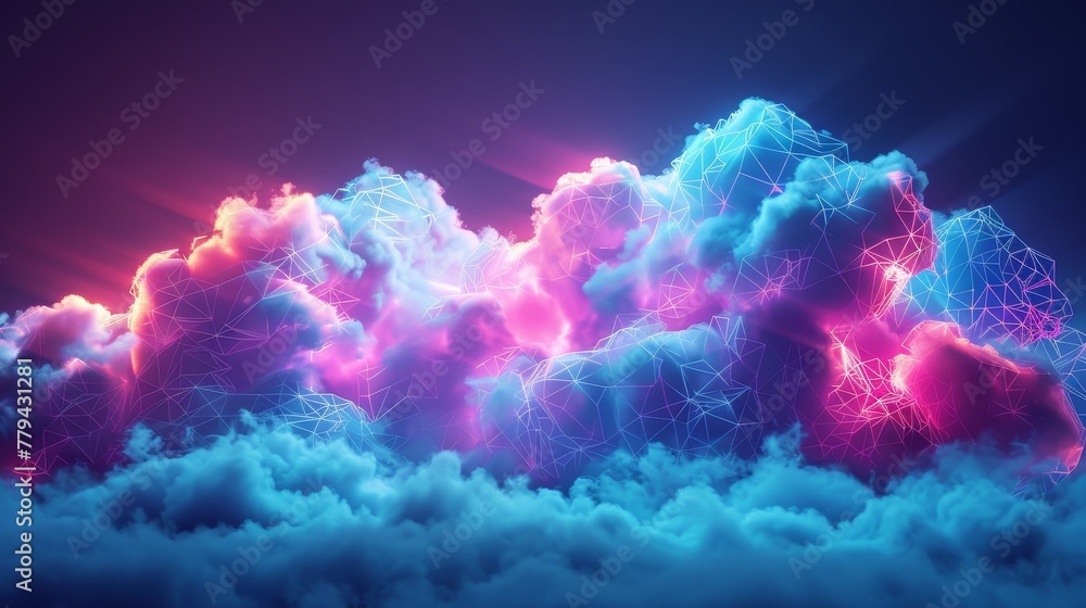 Aufkleber a colorful 3d render of a neon-lit cloud with geometric patterns