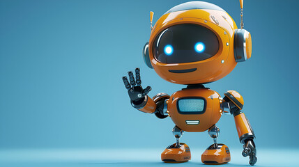 Friendly positive cute cartoon orange robot with a smiling face, generative Ai