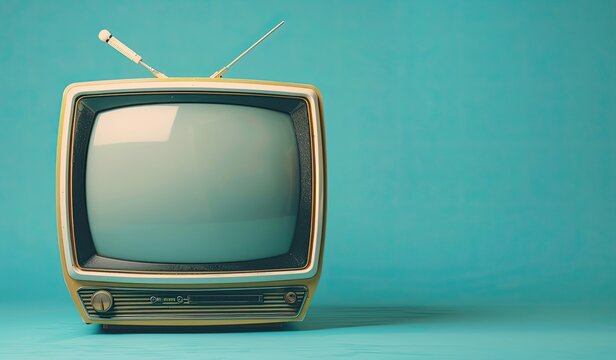 Vintage television set on blue background