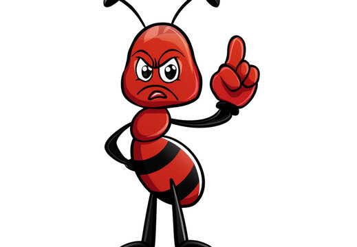  Cute angry ant cartoon character on transparent background