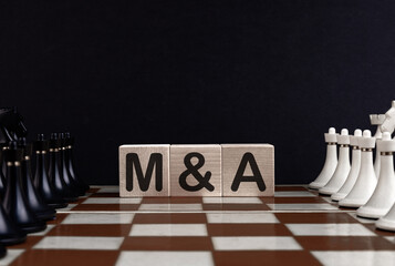 Chessboard With Wooden Blocks Showing Mergers And Acquisitions Concept