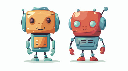 Little cute robot and machine character or his head isolated