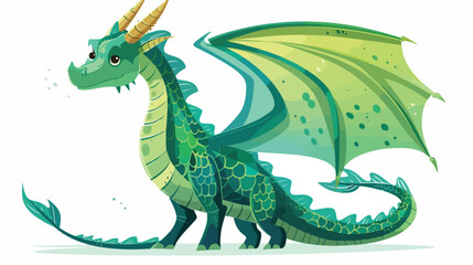 Magic tall green dragon. Fantastic cartoon animal isolated