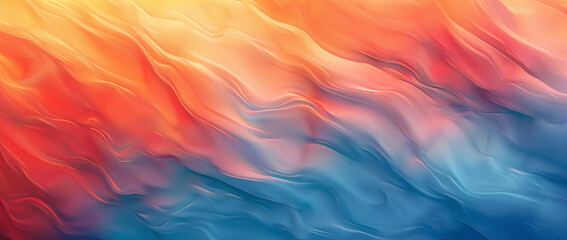 Abstract Gradient Waves Background. A digital abstract with flowing waves of blue, orange, and red, creating a vibrant gradient effect that suggests movement and fluidity. - obrazy, fototapety, plakaty