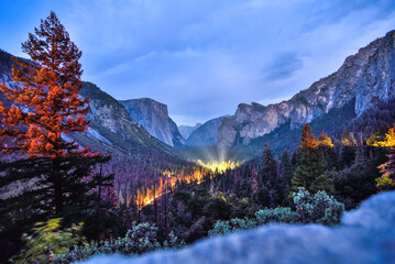 Magical Scene in Yosemite Valley seen from the Tunnel View - Yosemite National Park, California