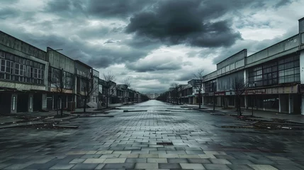 Foto op Plexiglas Desolate and Decaying Urban Landscape with Gloomy Skies and Crumbling Buildings © pkproject