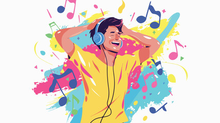 Obraz na płótnie Canvas Man listening music and dancing vector illustration de