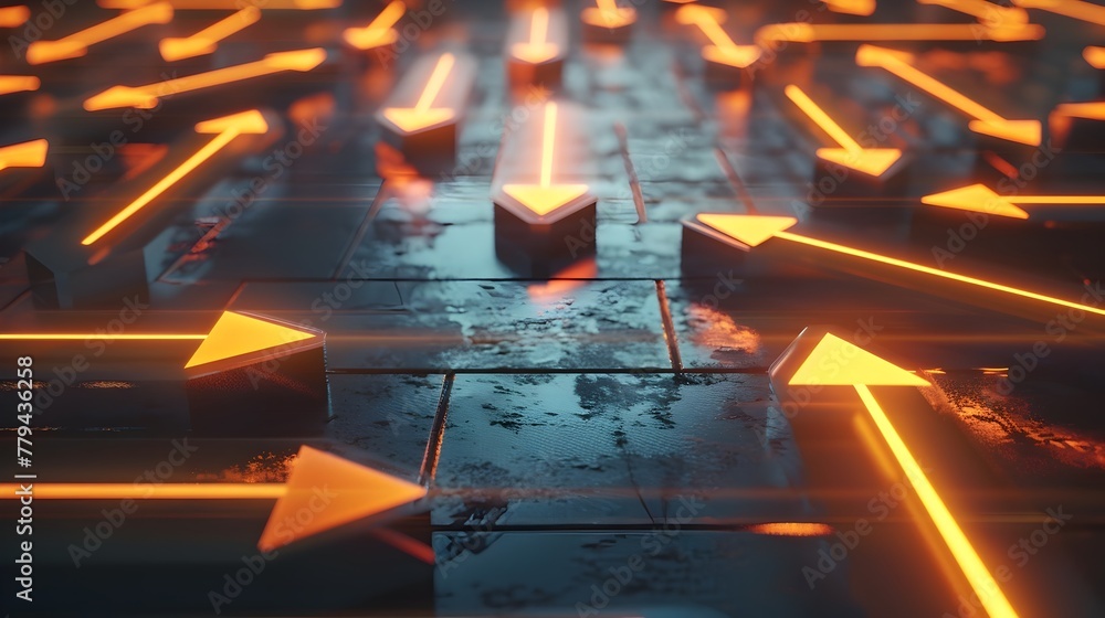 Aufkleber luminous geometric structures - futuristic digital art backdrop with glowing neon shapes and pattern