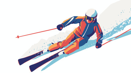 Man Skiing Downhill Icon flat vector isolated on white