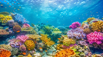 Naklejka na ściany i meble The vibrant colors of a coral reef AI generated illustration