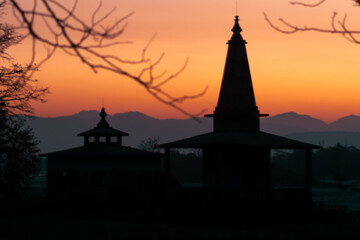 Fototapeta premium Beautiful Temple silhouette with early morning sky.