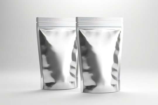 A packaging white carton or pouches bag with light silver ml packaging template illustration stock photo Generative AI