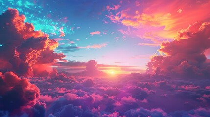 Obraz na płótnie Canvas Captivating Celestial Tableau:Breathtaking Sunset Glow Illuminating Dramatic Cloud Formations