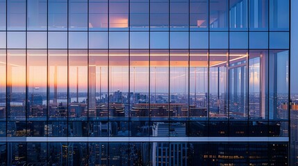 The windows on the building reflect the cityscape be  AI generated illustration