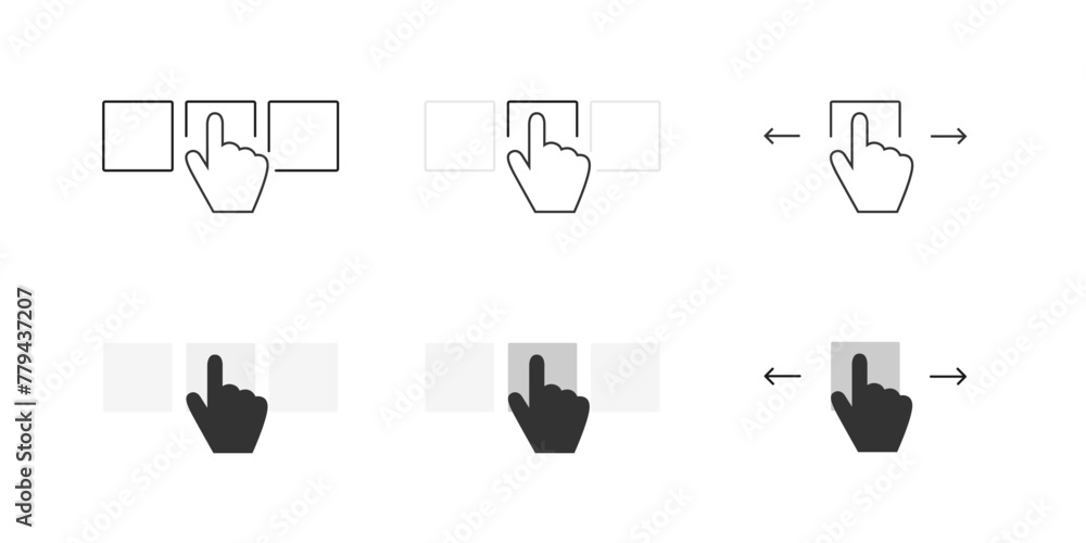 Aufkleber leaf through gesture vector icon set. turn or swipe symbol. drag and move hand sign. slide, scroll, 