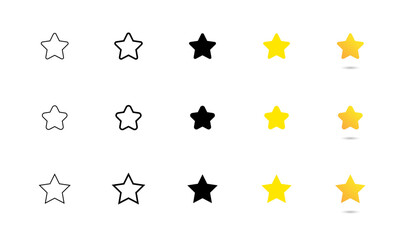 Gold star vector icon set. 5 stars rating sign. Sparkle gradient success or best quality symbol. Yellow award illustration isolated.