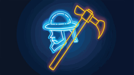 Miner axe hatchet neon light sign vector. miner axe ha