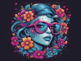 ilustración, mujer con gafas y flores