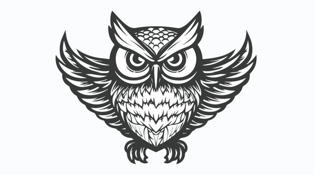 Monster owl line art illustration flat vector 