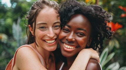 Naklejka premium Two friends embracing each other with smiles AI generated illustration