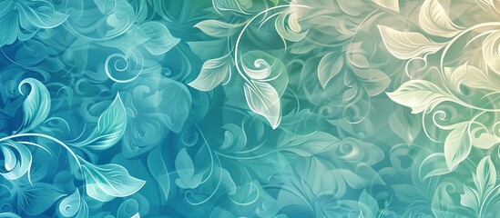 An artistic electric blue pattern on a waterinspired background with white flowers and leaves, reminiscent of marine biology in a fluid and aqua color palette