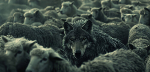 The wolf in sheep's clothing hides among the sheep.