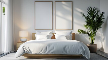 A bedroom with modern furniture and a minimalist aesthetic.
