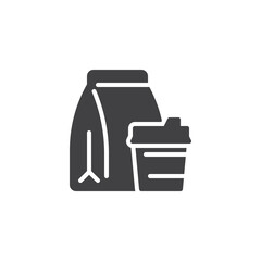 Food bag and coffee cup vector icon