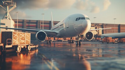 A Huge Jetliner Parked On An Airport Tarmac. - obrazy, fototapety, plakaty