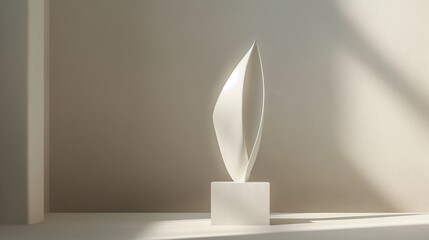 Abstract White Sculpture On Pedestal.