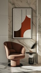 Modern Living Room With The Art Banner On Wall In Vertical Mobile Wallpaper Background.