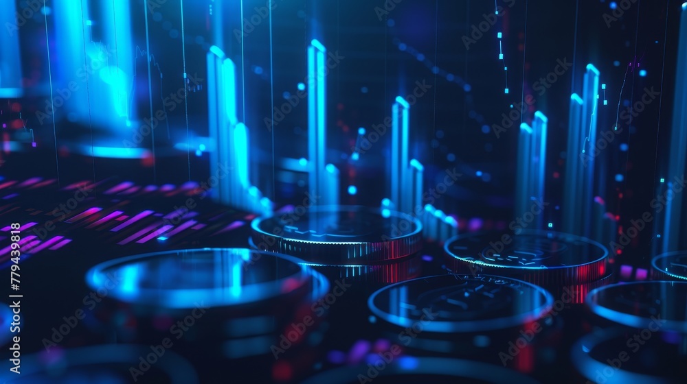 Poster visualize a dynamic d coin background with a promin ai generated illustration