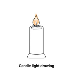 Continuous single-line candle drawing and one-line burning fire candle outline art illustration
