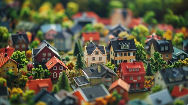 Zooming in on a miniature world filled with unique little houses   AI generated illustration