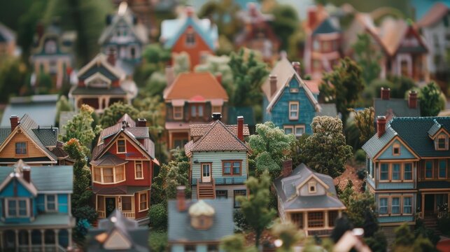 Zooming in on a miniature world filled with unique little houses  AI generated illustration