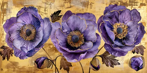 Foto auf Leinwand Violet anemone blossoms oil painting. Banner with beautiful spring flower. © bit24