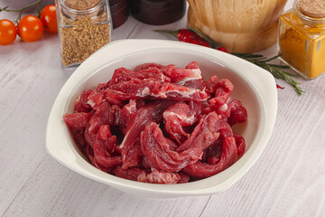 Raw beef meat - sliced strips