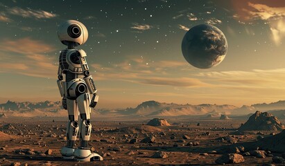 Fototapeta na wymiar Robot standing in desert