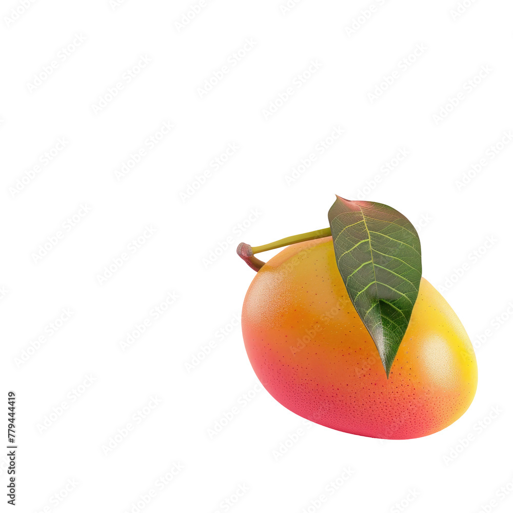 Poster a mango with a leaf on it on a transparent background